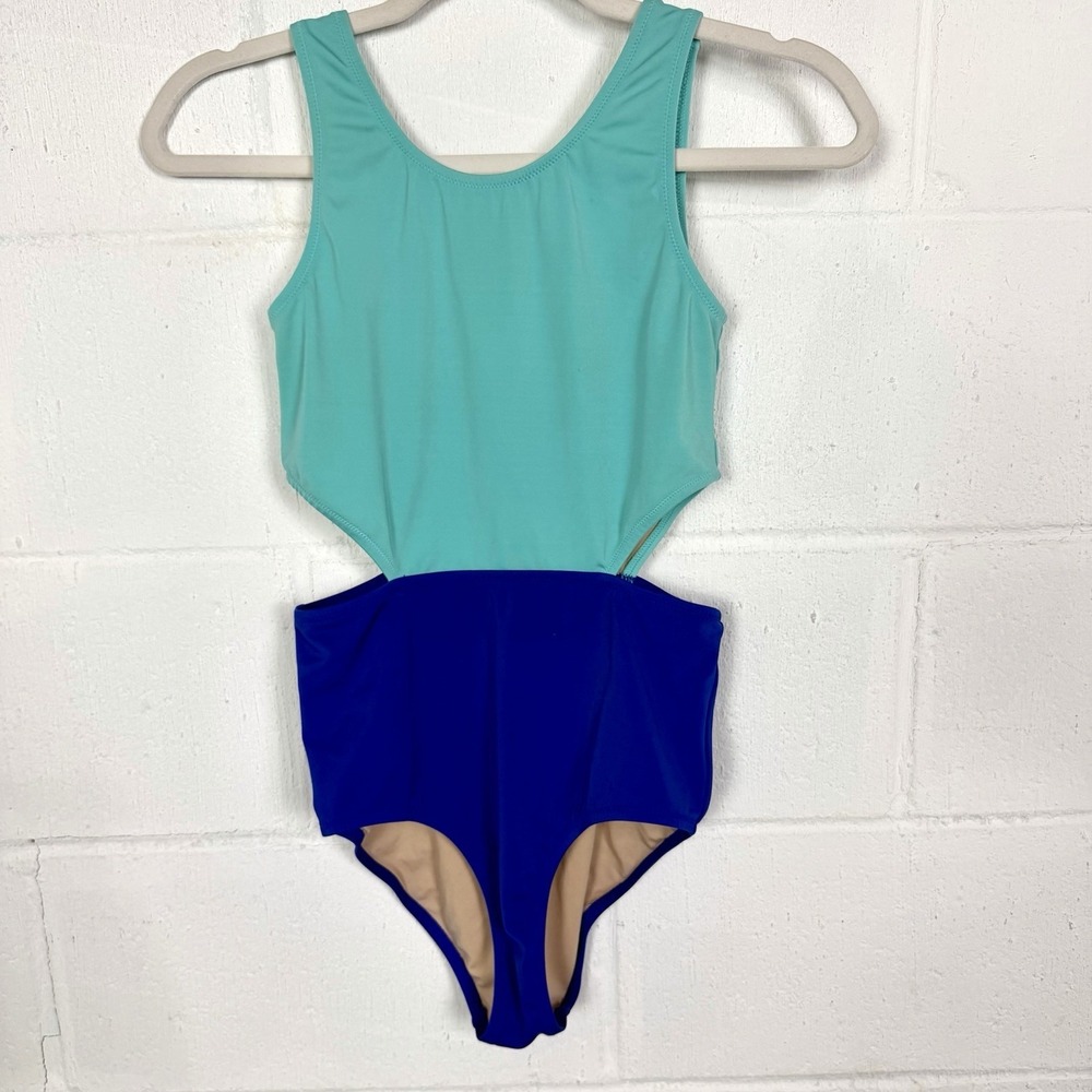 J Crew Crewcuts Girls One Piece Swimsuit SZ 14 Aqua Blue Cutouts Beach Vacation